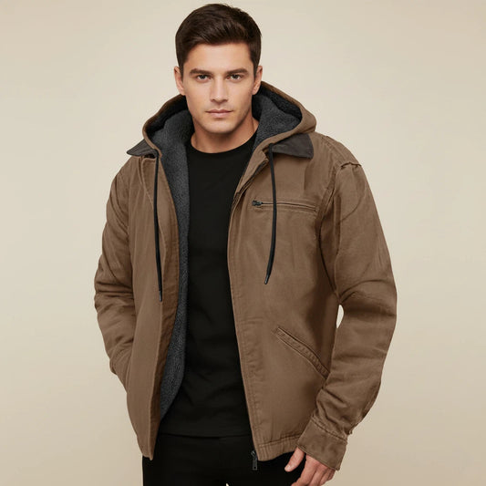Vinterjacket til mænd med hætte og lynlås | Hverdag og kontor