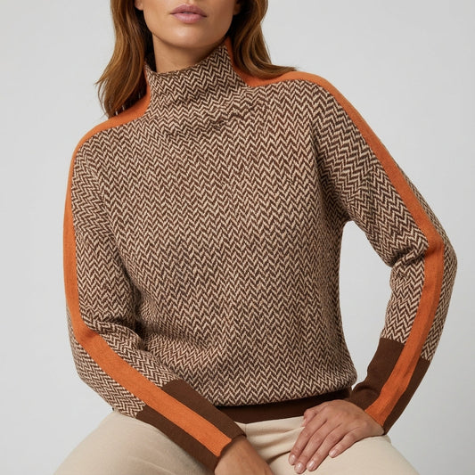 Sweter damski golf w kontrastowe paski | Styl miejski codzienny