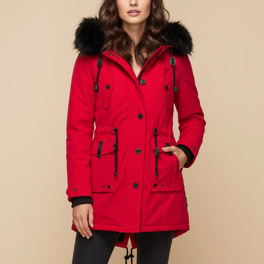 Parka jakke til kvinder med hætte og markeret talje | Udendørs brug