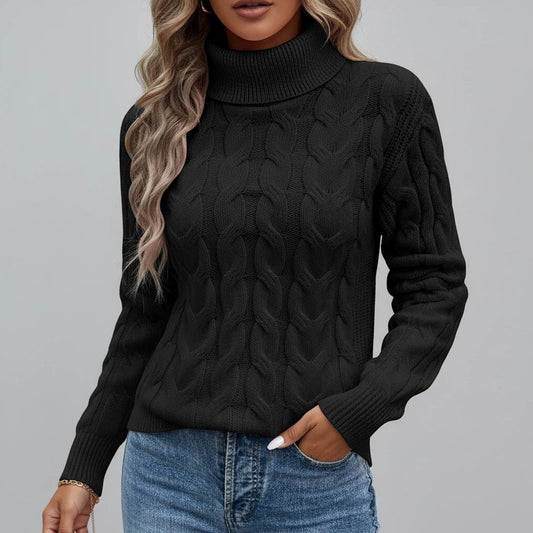 Polotrøje til kvinder med høj hals og kabelstrik | Daglig brug