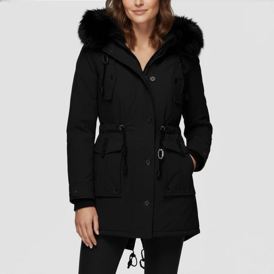 Parka jakke til kvinder med hætte og markeret talje | Udendørs brug
