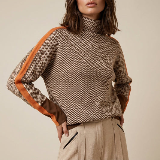 Sweter damski golf w kontrastowe paski | Styl miejski codzienny